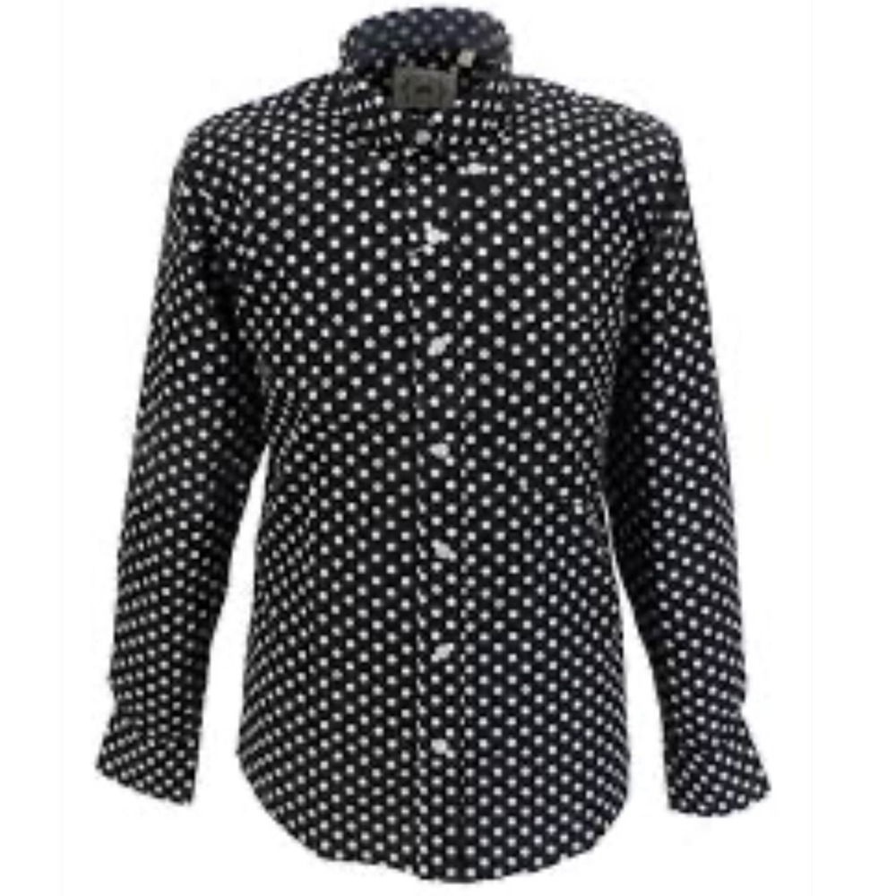 Relco Button Down Shirt Mens Medium Black Polka Dot Long Sleeve Mod